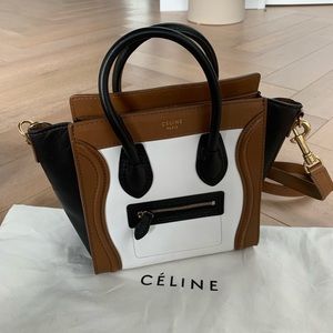 CELINE Nano Luggage in Tan White and Black